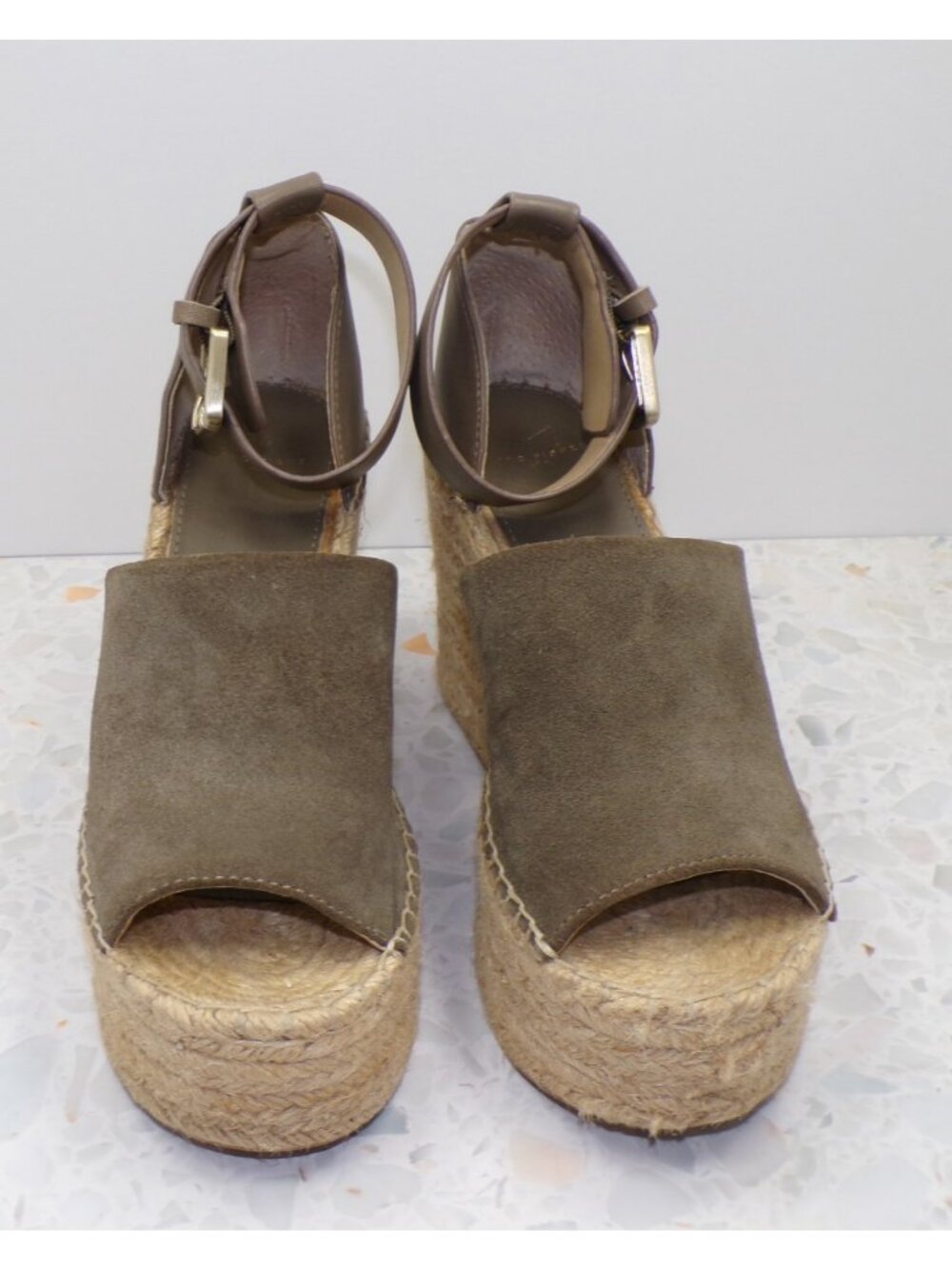 Marc Fisher Mladalyn Espadrille Wedge Olive Suede Platform Women 7